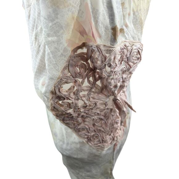 Emamo Silk Floral Sheer Tunic Blouse M Coquette Cottage Romantic Peasant Boho - Picture 7 of 16